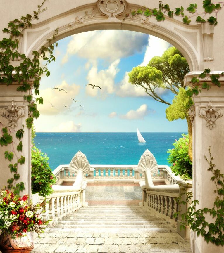 Картина на холсте лестница в море, арт hd0919601