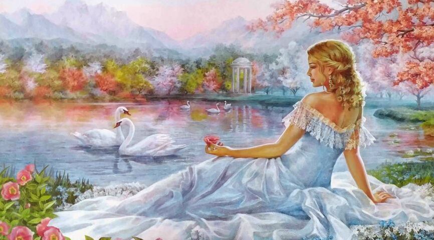 Картина на холсте Девушка у пруда, арт hd2337401
